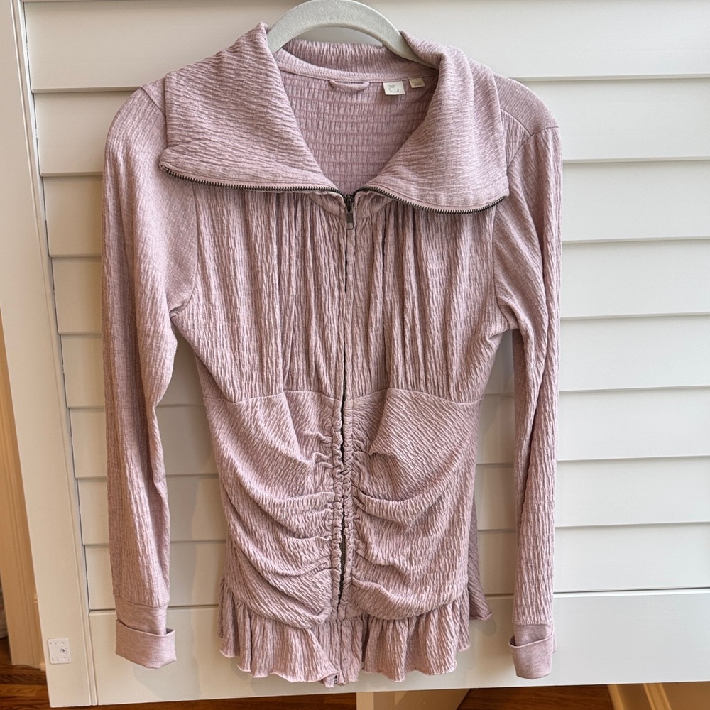 Anthropologie | Eloise | Blouse Corset Zip Front Collared Ruched Jacket Pink | S